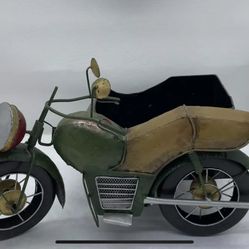 Collections Etc. Metal Replica Vintage Style Green Motorcycle With Sidecar