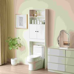 Over The Toilet Storage Cabinet, Farmhouse Storage Cabinet Over Toilet with 2 Barn Door & Toilet Paper Holder Stand,Home Space-Saving Toilet Rack,for 