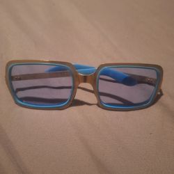 60-70's FRANCE SUNGLASSES  Turquoise & Gold Metal 