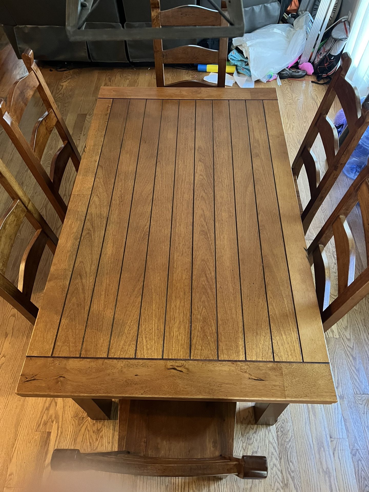 Extendable Dining Table Hard Wood with Eight Chairs