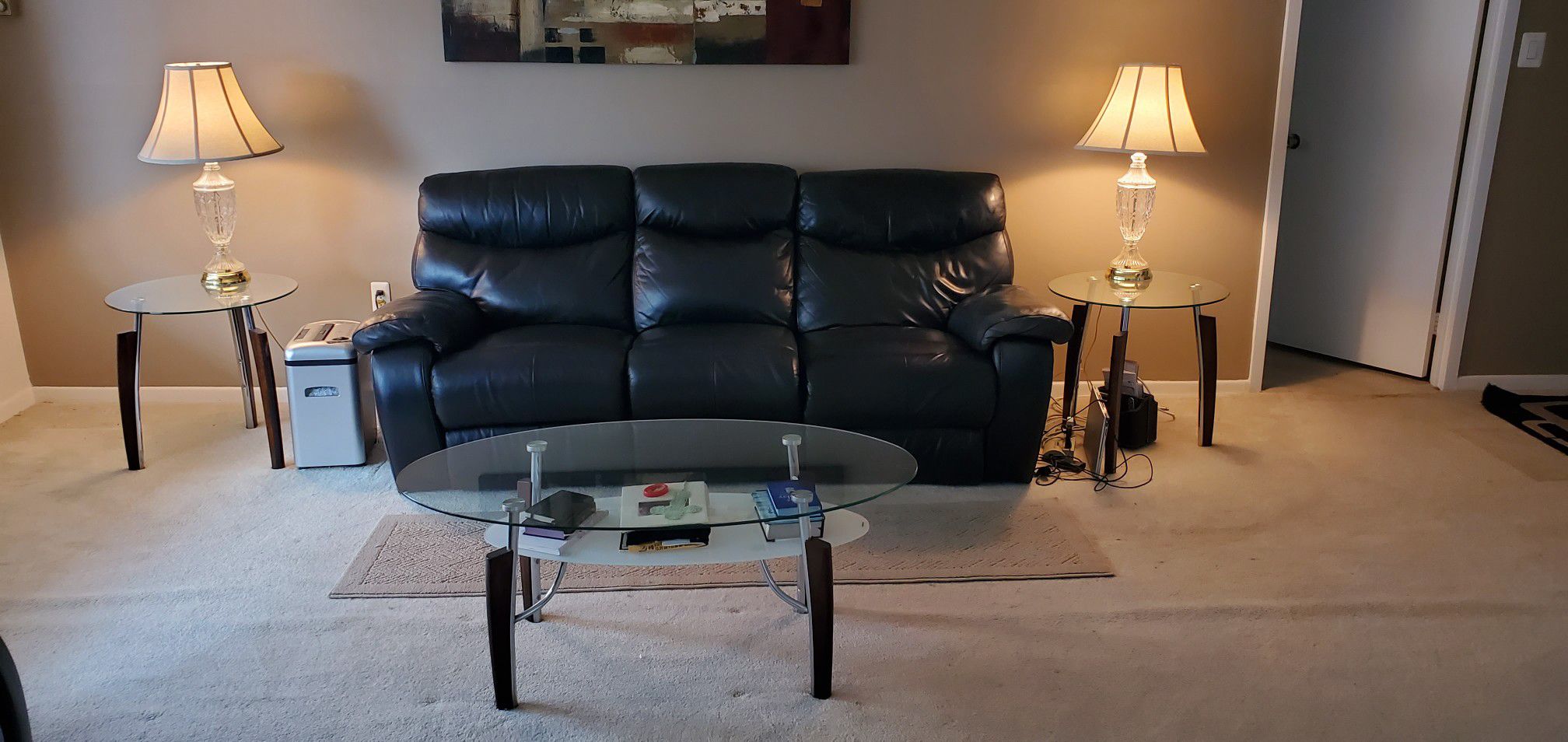 Italian Leather Recliner Sofa, Chair and Coffee Table Set