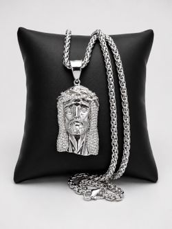 925 Sterling Silver 1.88CT MOISSANITE Jesus Pendant Men’s Necklace Size 22”