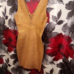 Double V MINI BANDAGE DRESS, COPPER, XXS (BEBE) 