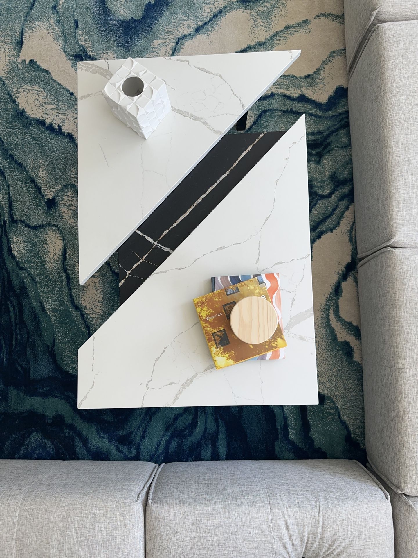 Stunning 3-Piece Quartz Table β Modern White & Black Veins