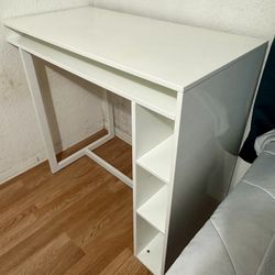 Tall White Desk w/ Shelves – Space Saving Glossy Sleek Modern Type Finish