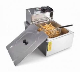 Capacity Electric Deep Fryer with Baskets And Lids And Gloves Countertop Stainless Steel Temperature Control 6-Liter Frying Machine, for Home And Comm