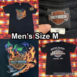 Harley Davidson Black Shirt Men’s Size Medium Jester Joker Flames Fire 2006 Y2K