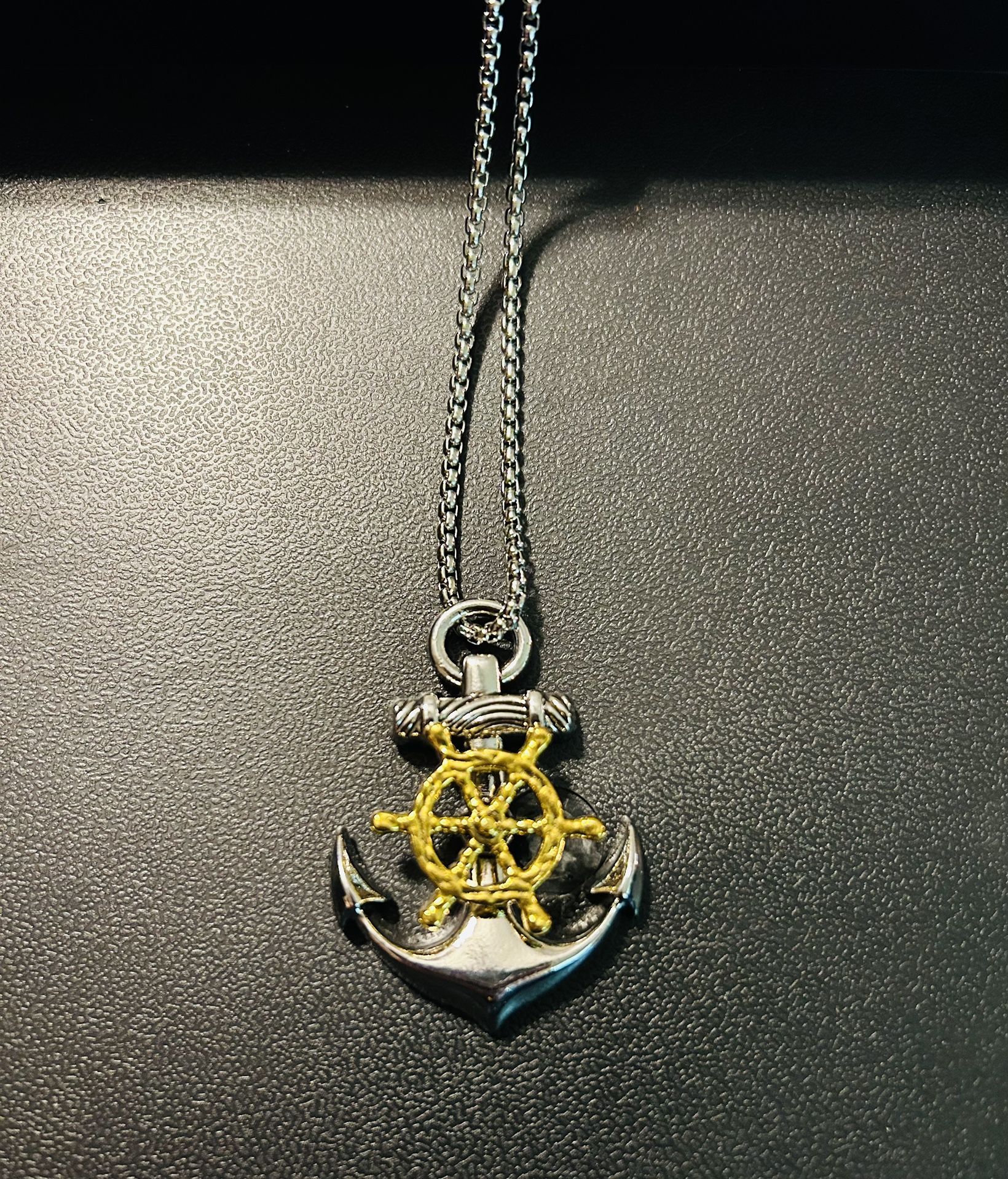 New Anchor And Wheel Pendant Necklace