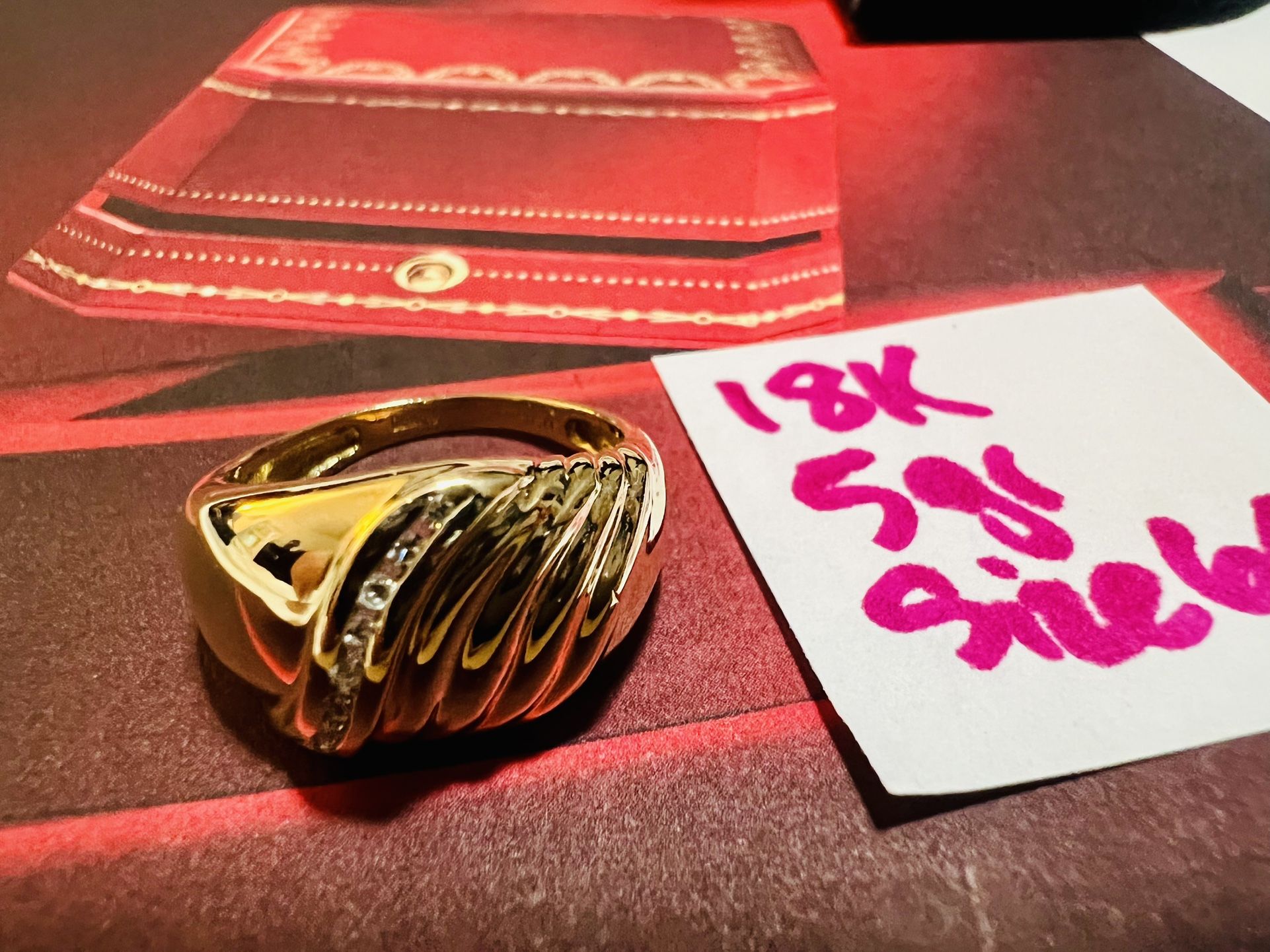 18K Solid Gold Wedding Ring NATURAL DIAMONDS π STONES 5Gr Size 6.5