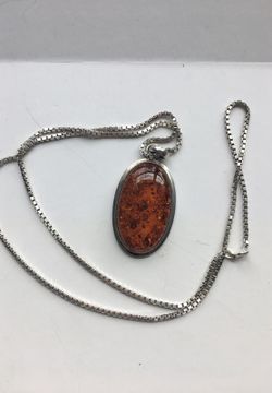 Sterling silver amber pendant necklace