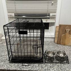 Small Dog Crate & Bed + Puppy Bowls