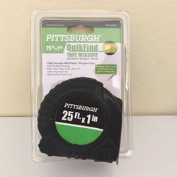 Brand New - Pittsburgh QuikFind Tape Measure, 25 Foot by 1 Inch