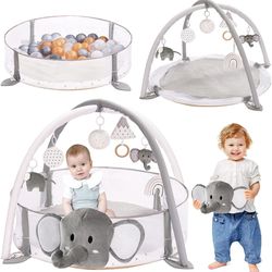 5-in-1 XL Large Baby Gym & Ball Pit, Play Mat & Play Gym, Combination Baby Activity Gym with Milestone Cards for Sensory Exploration and Motor Skill D