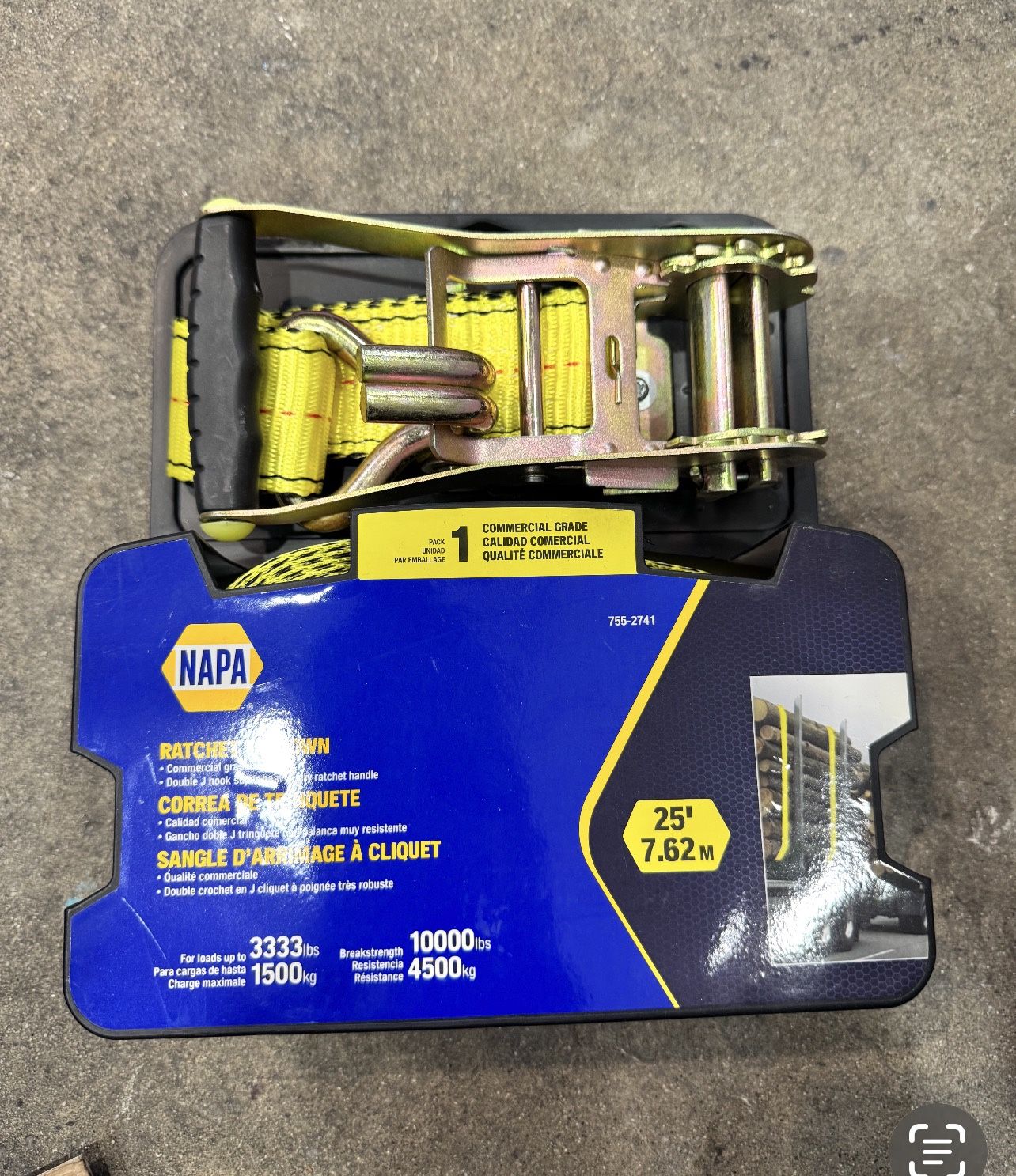 NAPA Towing Commercial Grade Yellow 25 ft Ratchet Tie-Down Strap - Pack of 1