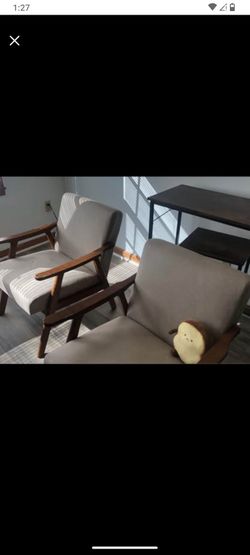 Mid-Century Modern Wood Frame Accent Chairs – Set of 2