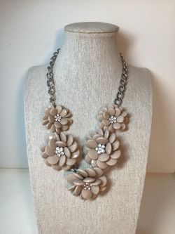 Vintage Taupe Rhinestone Flower Statement Necklace