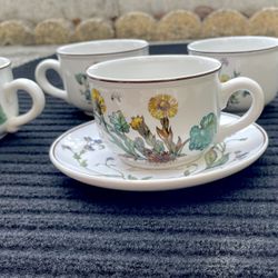 Villeroy & Boch Botanica Pattern 4 Cups & Saucers Set - Vitro Porcelain - Mint
