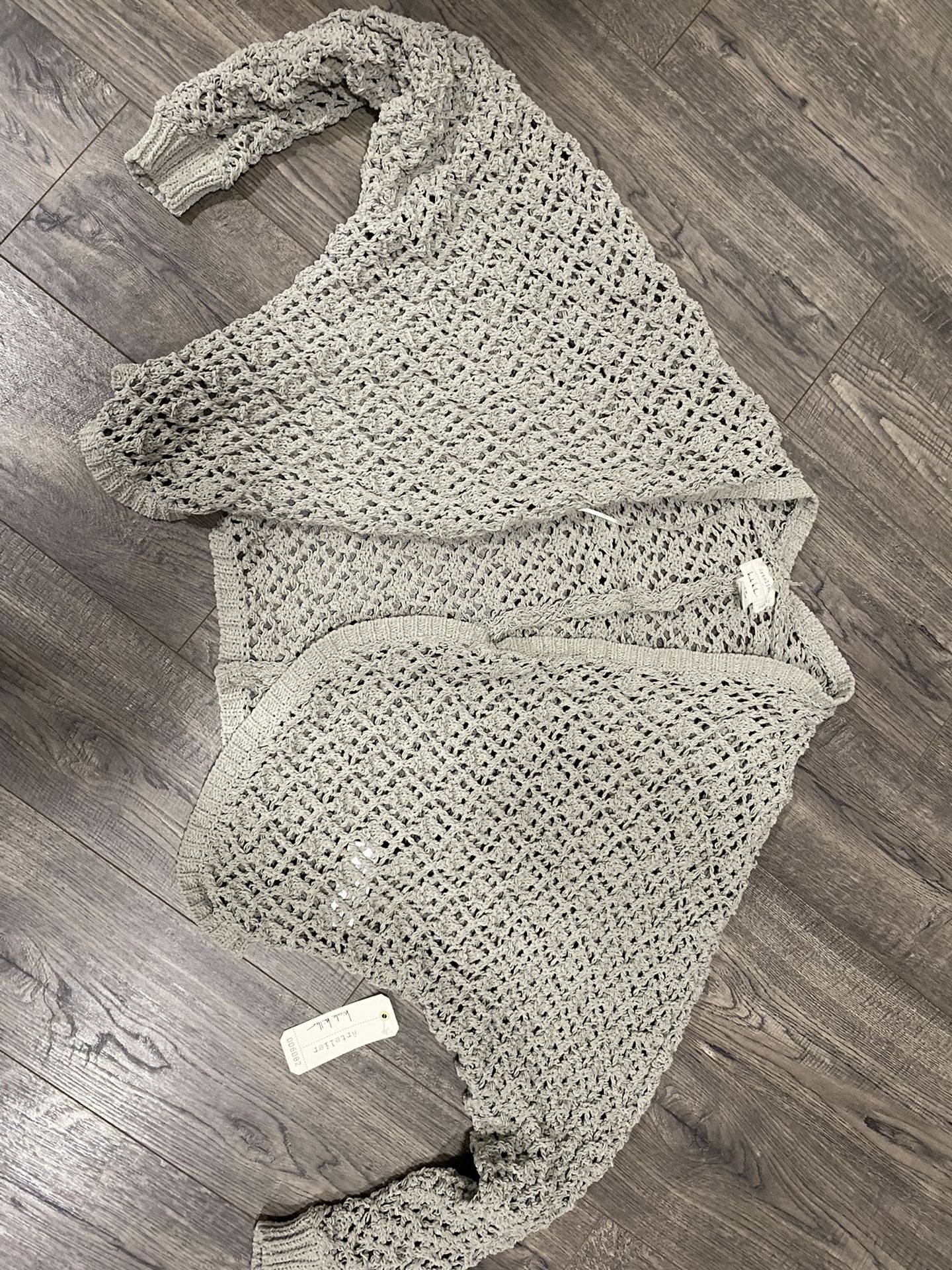 Nicole Miller Artelier Green Crochet Open Cardigan Sweater Size M