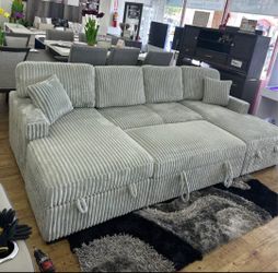 Gray Jumbo Corduroy Sectional Sofa With Storage 120x60 "
