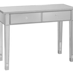 Mirrored vanity 2 drawer media console table, Silver