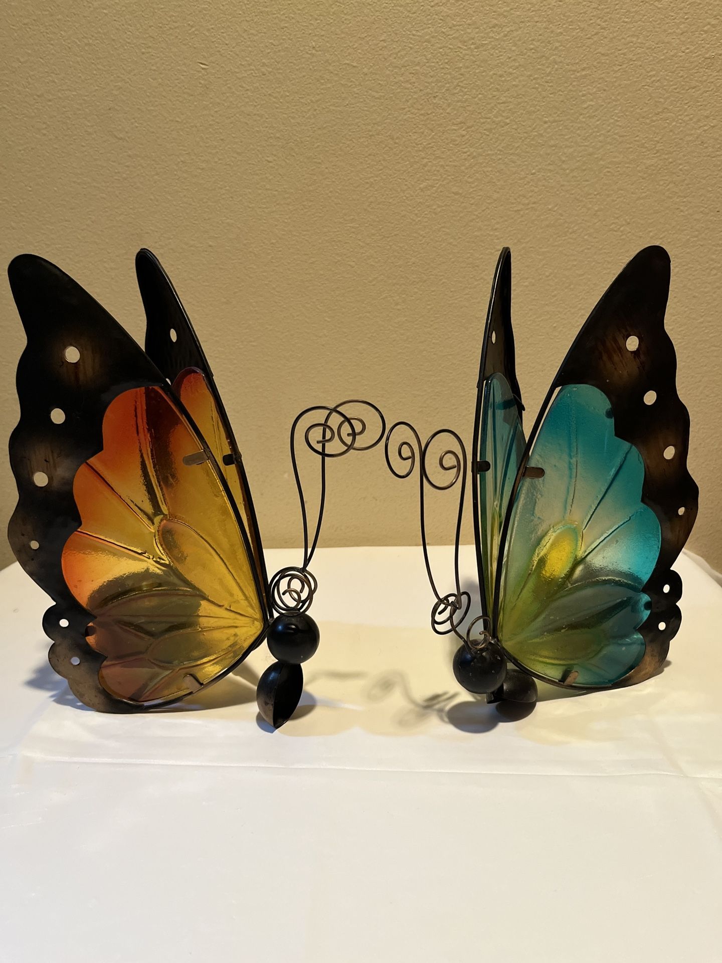 Gerson International Metal/Glass Butterfly Figurines 10.5” Tall