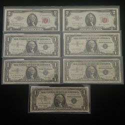 $2 Red Seal Notes & $1 Silver Certificates