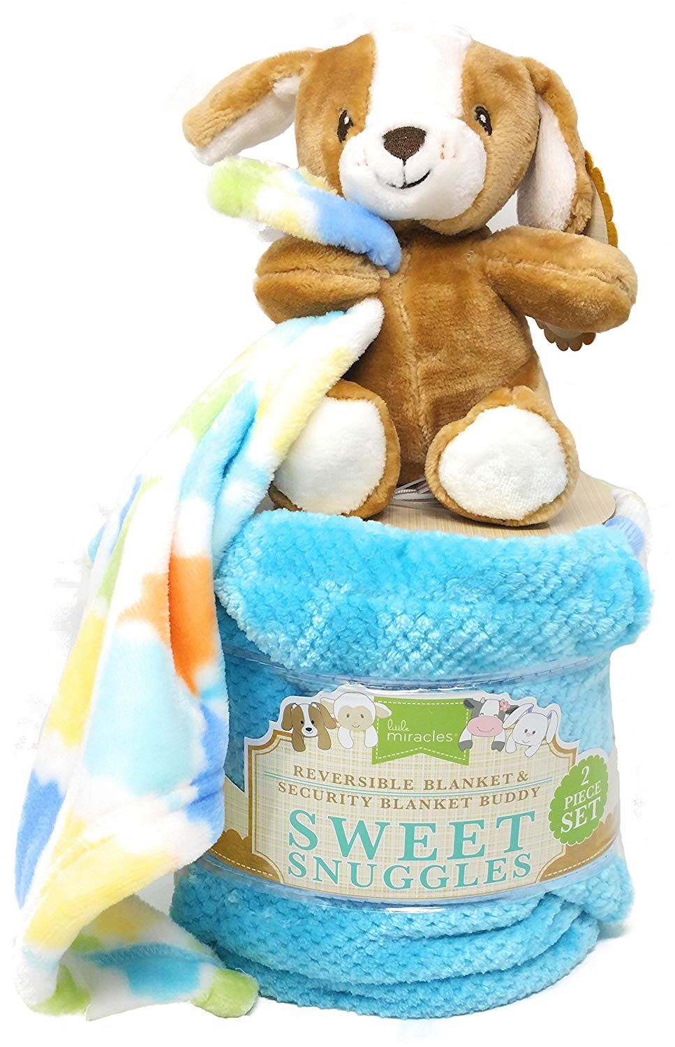 Sweet Snuggles 2 Piece Reversible Blanket and Security Blanket Puppy Buddy Set by Little Miracles