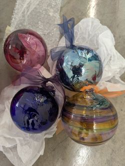 4x Xmas Tree Ornaments 4 Inch Glass Blown Balls Hand Made Hanging Decorations Decor Christmas Murano Crate Barrel West Elm Pottery Barn Restoration