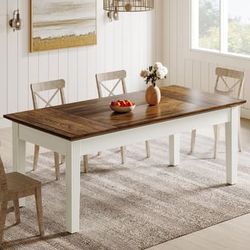 Farmhouse Dining Table 63" Walnut Top White Base Seats 4-6 - New in Box
