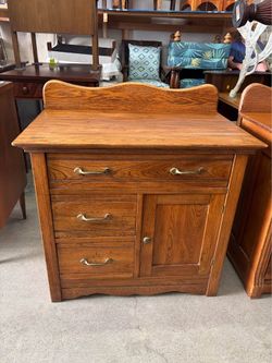 Antique Primitive Farmhouse Washstand Cabinet • Solid Wood Dovetail Drawers