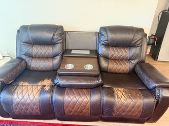 Leather Recliner Sofa with Center Console