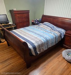 Queen Bed Frame + Mattress + 2 night Stands