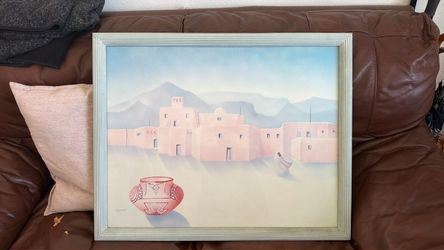 Framed Southwest Pueblo Landscape Painting