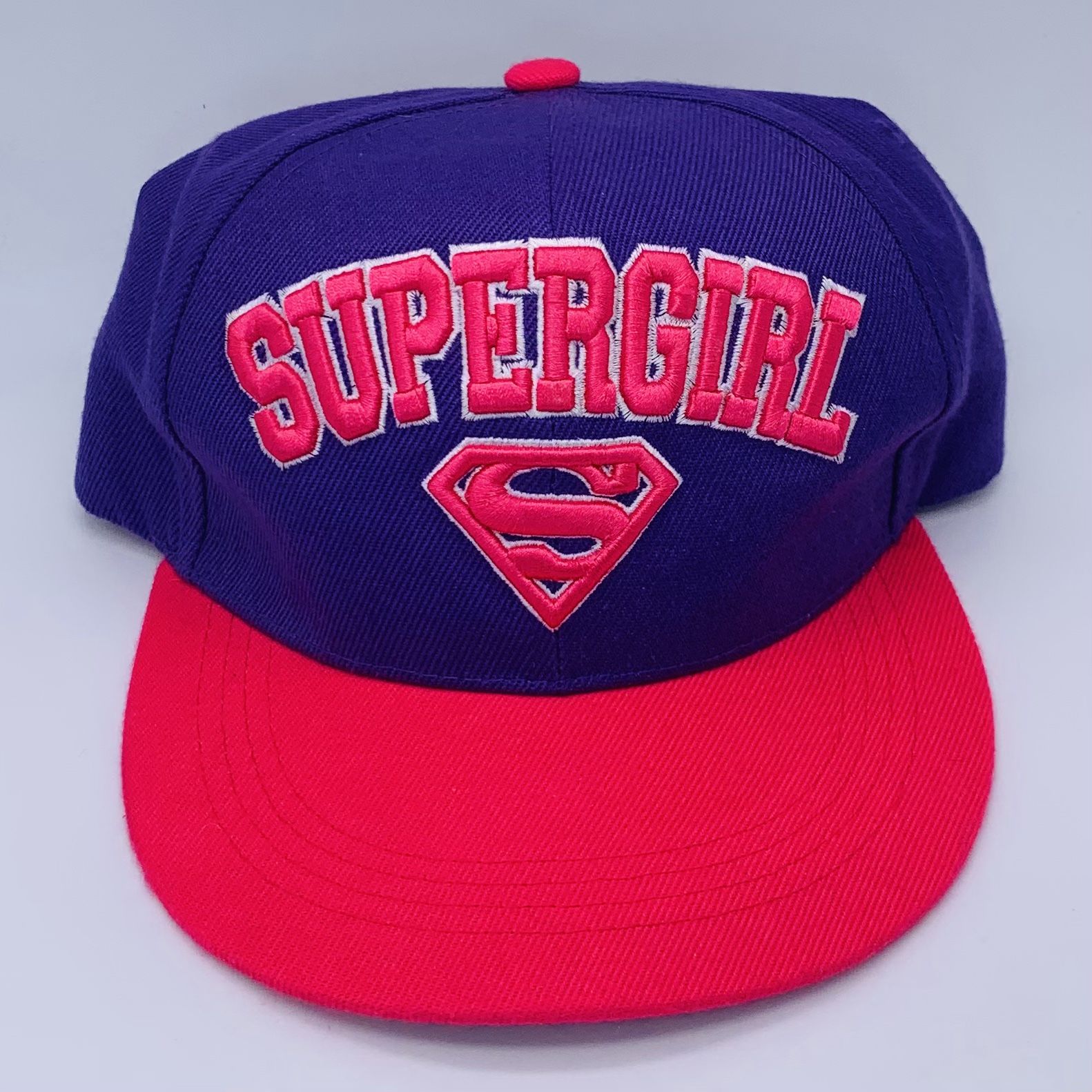 Supergirl DC Comics Six Flags Unisex Teen Adult Snapback Hat Adjustable Cap Pink Purple USED