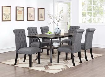 Brand New Black, Walnut & Grey 7pc Dining Table Set