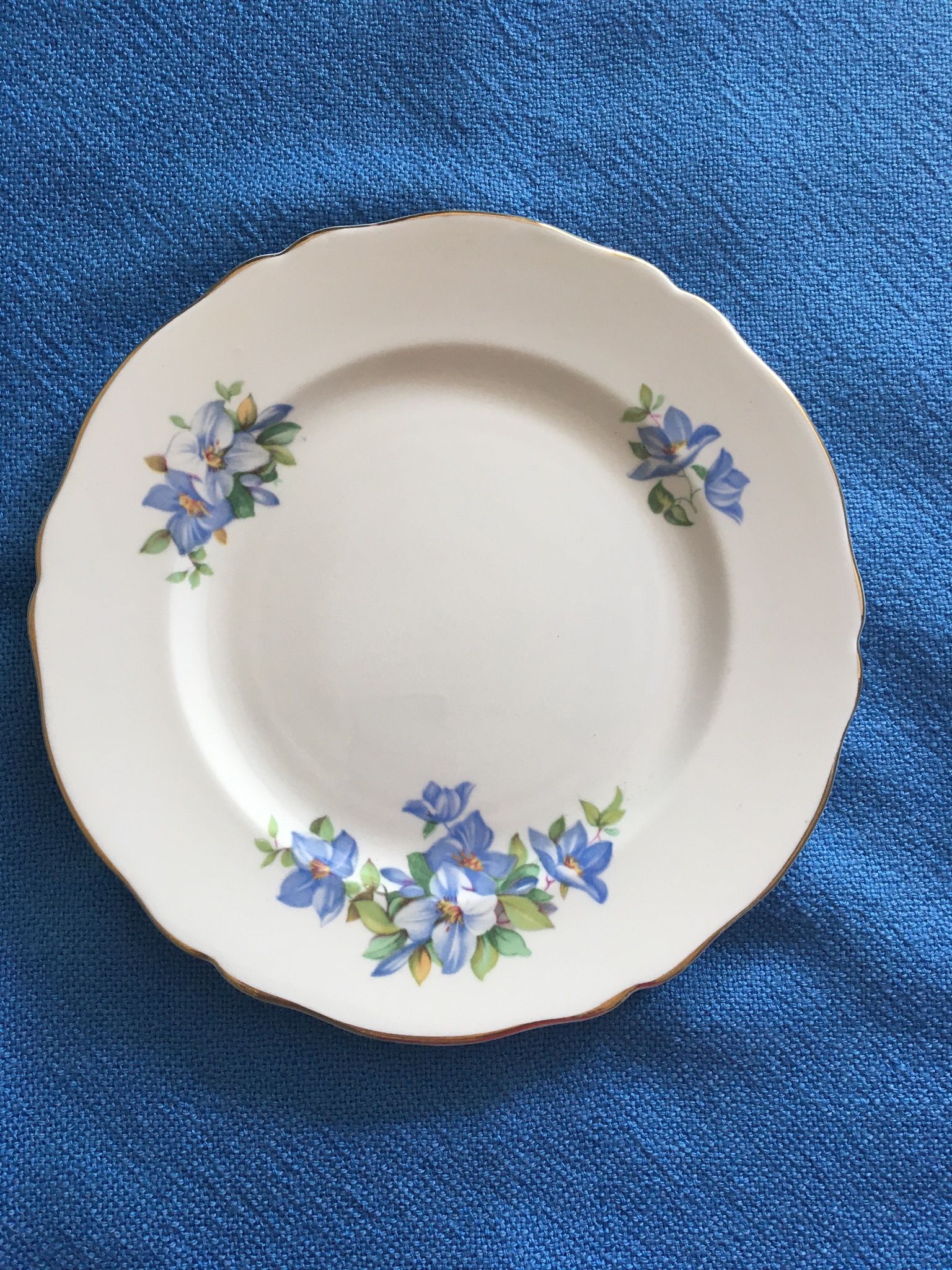 China Plate With Blue Flowers And Gold Trim