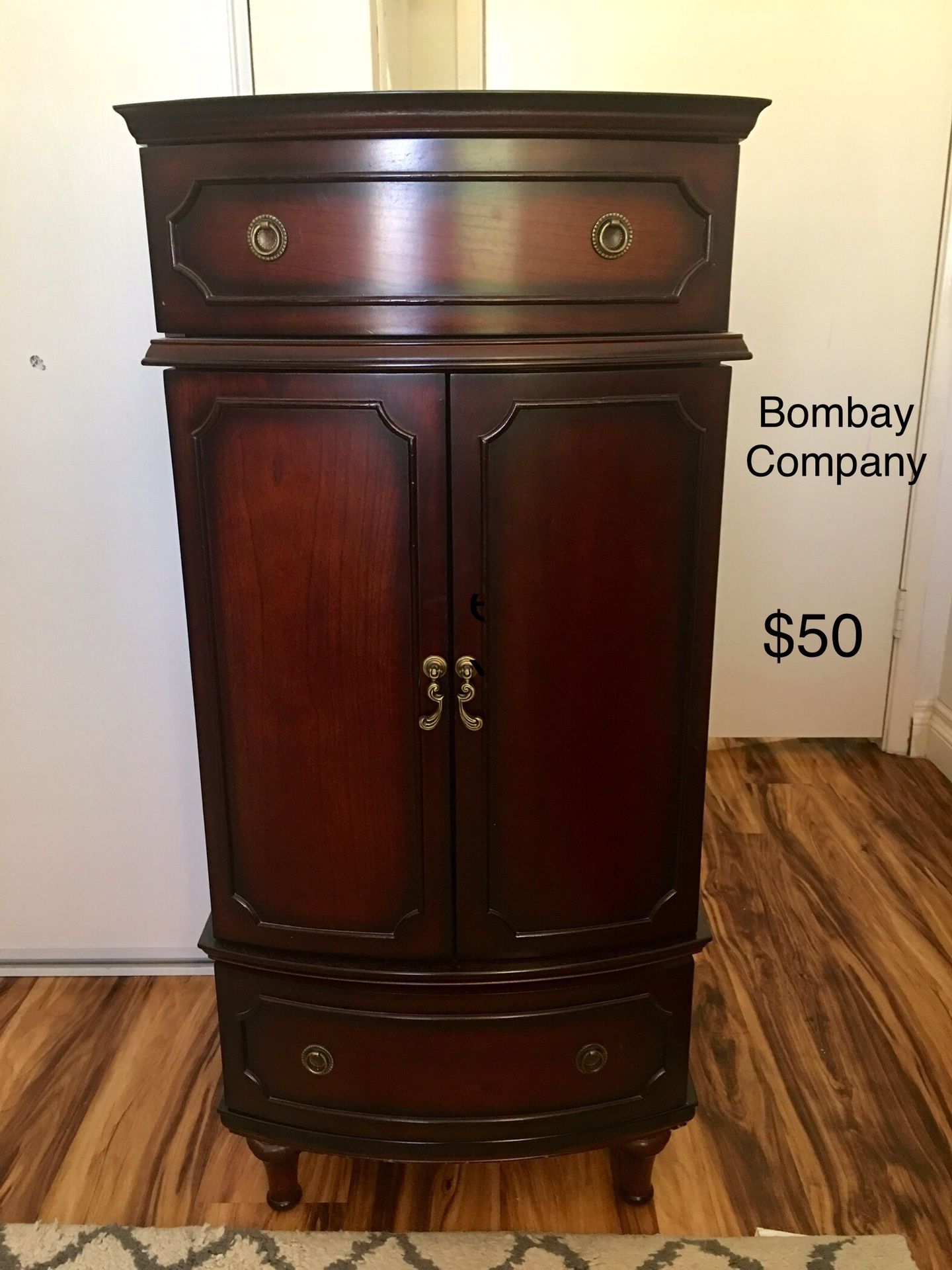 Bombay Co. mahogany jewelry hutch pottery barn for Sale in Santee, CA