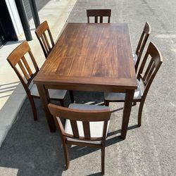 Brand New Brown Solid Wooden Dining Table Set 7 Piece ( 1 Table + 6 Chairs ) | Pay After Delivery 🚚