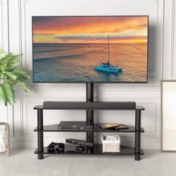 IANIYA Swivel Floor TV Stand Height Adjustable Bracket Entertainment Stand for 32 to 65 inch TV | 3-Tier BlackTempered Glass Multi-Function TV Stand b