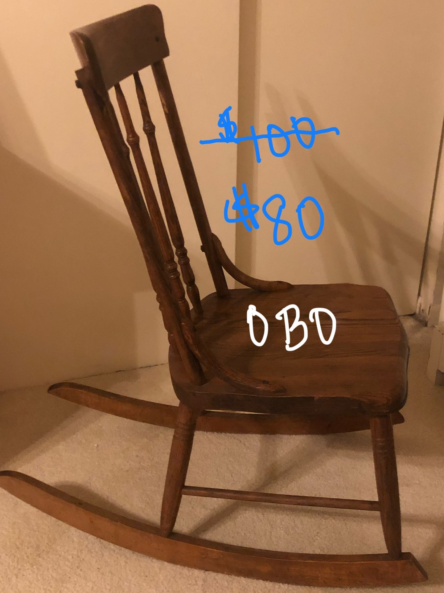 100+ Yrs. Antique Armless Sewing Rocking Chair. 