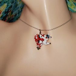 Kitty And Heart Vintage Lampwork With 925ss  18" Chain 