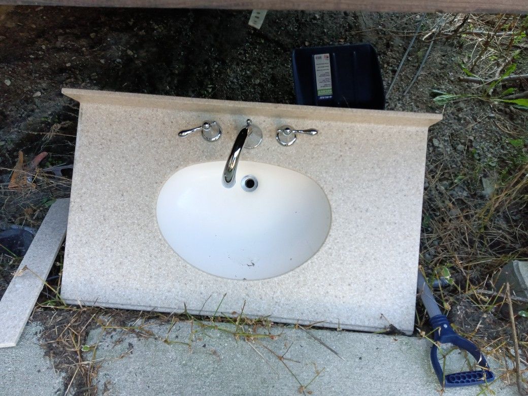 36inch Sink With Faucet And Attachments And Side Wall Tile
