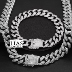 New 18k White Gold Cuban Link Chain and Bracelet 