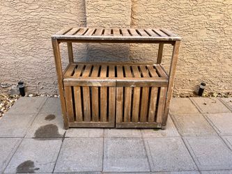 33” Wide Rustic Acacia Wood Outdoor Storage Shelving Cabinet- Outdoor Patio Furniture
