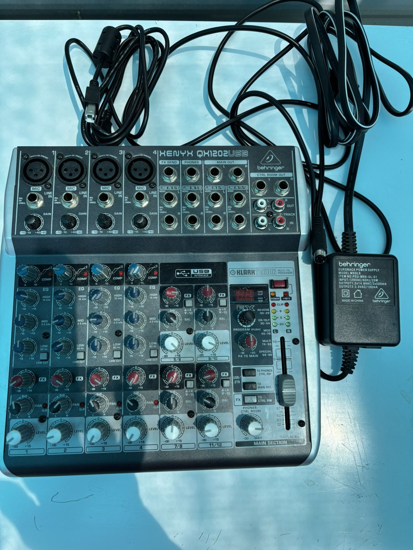 Behringer Xenyx QX1202USB Powered Mixer With Power Supply And Audio Cable Adapter