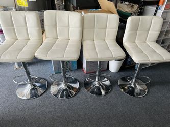 Set of 4 Quilted Faux Leather Adjustable Bar Stools