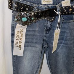 BNWT Denim Jeans, By Bamboo, Juniors Size 3, With Belt 