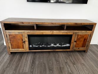 Rustic Wood TV Stand with Electric Fireplace