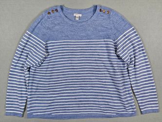 Croft & Barrow Womens Blue Striped Acrylic Knit Sweater 1X