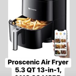NEW IN BOX! Proscenic T22 Air Fryer, 5.3 QT, 13-in-1 Oilless Small Oven with 100+ Online Recipes,